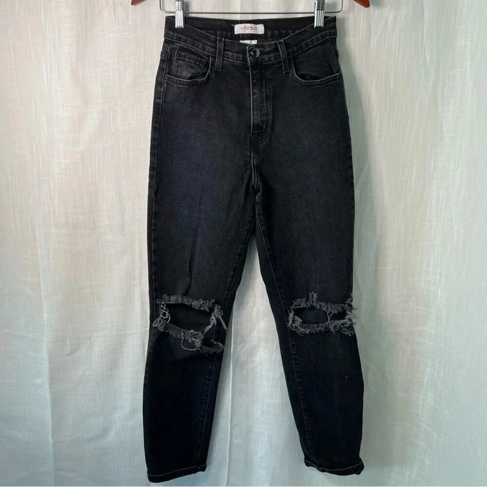Vibrant M.I.U Black High Rise Ripped Jeans Size 27